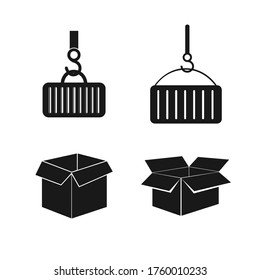 delivering icon set with open box, delivering container