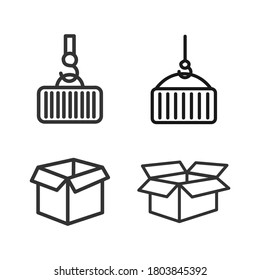 delivering line icon set with open box, delivering container