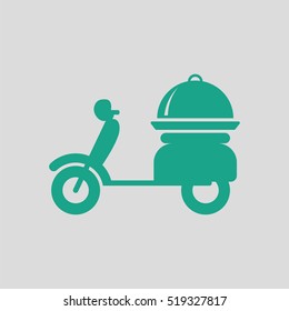 Delivering motorcycle icon. Gray background with green. Vector illustration.