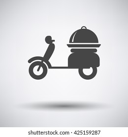 Delivering motorcycle icon on gray background with round shadow. Vector illustration.