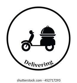 Delivering motorcycle icon. Thin circle design. Vector illustration.
