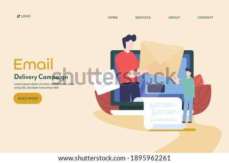 Delivering online email message, Email delivery successful, Email network, Online messenger communication - conceptual vector landing page illustration