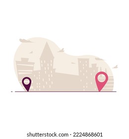 Delivering order in city, map pointers, destination. Vector illustration for shipping service, transport, navigation concept