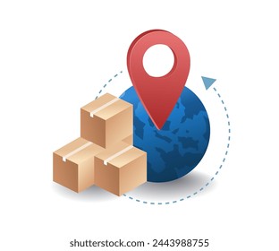 Delivering packages of goods overseas flat isometric 3d illustration