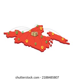 Delivering parcel all over Bangladesh 
 with 3D map on white background