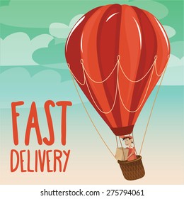 Delivering of post by hot air balloon - Vector Illustration
