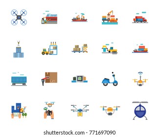 Delivering service icon set