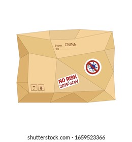 delivering or shipping parcel from china during novel coronavirus epidemic. it is safe to receive letters and packages from asia. no risk to get 2019-ncov. isolated vector illustartion on white