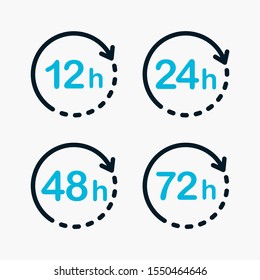 Delivery in 12, 24, 48 and 72 hours icon set. Shipping Flat vector illustration.