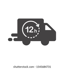 Delivery in 12 hours icon. Flat vector illustration in black on white background.