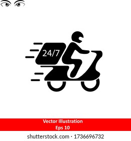 Entrega 24 7 vector de icono de tiempo, servicio, signo