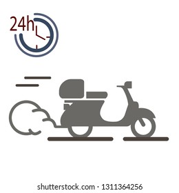 delivery 24 hours by scooter. vector illustration