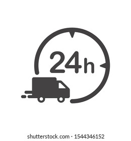 Delivery in 24 hours icon. Flat vector illustration in black on white background.
