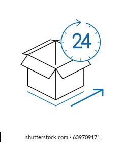 Delivery 24h boxes with clock vector illustration isolated on white background