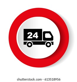 delivery 24h red circle glossy web icon on white background