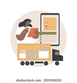 Abstraktes Konzept, Vektorgrafik. Bestellliste, Eilzustellung, Online-Shopping-Website, internationale Versandkosten, Kundeninformationen, abstrakte Warenmetapher.