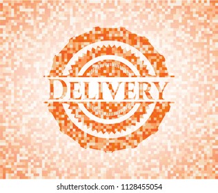 Delivery abstract emblem, orange mosaic background