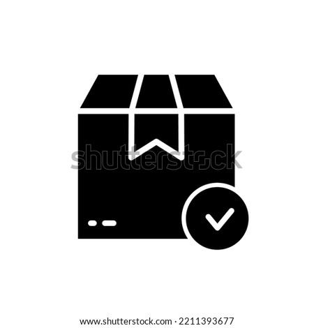 Delivery Accept Safe Cardboard Package Silhouette Icon. Correct Check Carton Parcel Box Glyph Pictogram. Quality Goods in Container Checkmark. Approved Product Tick. Isolated Vector Illustration.