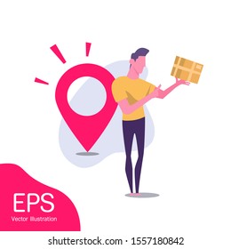 Delivery Address. Express delivery. Delivery man service, order, worldwide, fast and free shipping. Flat Vector Illustration