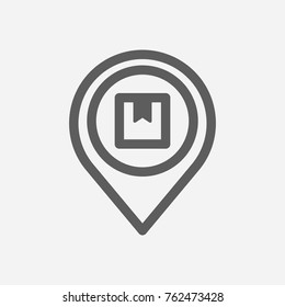 Delivery address icon line. Isolated symbol on shipment topic with delivery address icon concept with also package location and pin meaning vector illustration.