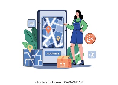 Concepto de ilustración de dirección de entrega en fondo blanco
