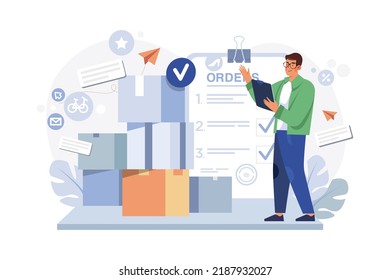 Delivery agent checking delivery Illustration concept on white background