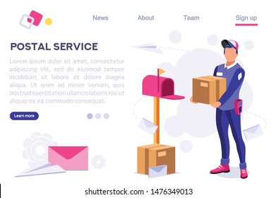 Delivery Air Shipping Person Post Mail, Parcel Set. Polluted Element. Wear a Face for Service. Clip with Workers, Express Clipart. Cartoon Flat Vector Illustration Hero Image Isometric Banner