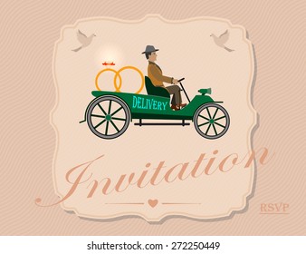 Delivery for any occasion. Card retro car to deliver any gift for your holiday, Wedding, Birthday, Christmas, and others.