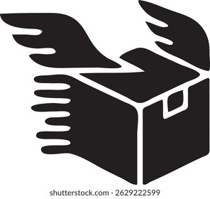 Delivery App Icon Fast Shipping Box with Wings and Speed Lines