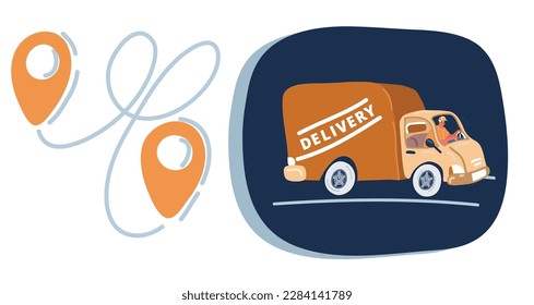 Delivery app isometric illustration. E-commerce. Track service. Truck shipping. Global online navigation. Delivery tracking infographic over dark background