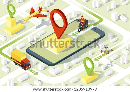 delivery app isometric website template online stock vector royalty