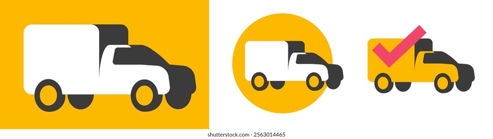 Delivery auto car silhouette vector, shipping mini can icon shape modern graphic illustration set, yellow white black cargo freight minivan automobile for order status simple modern image clip art 