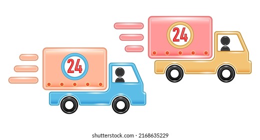 delivery auto lorry side view 3d cartoon isolated white background