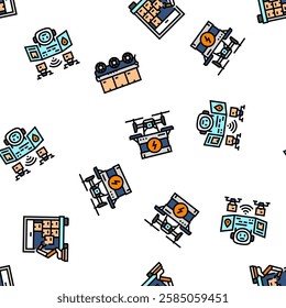 delivery autonomous robot vector seamless pattern thin line illustration