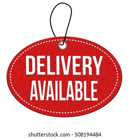 Delivery available red leather label or price tag on white background, vector illustration