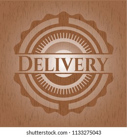 Delivery badge with wood background