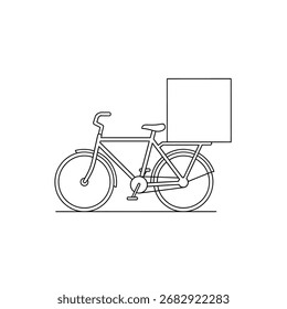 Delivery Bicycle Line Art Vector Illustration with Large Cargo Box