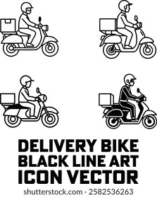 Delivery Bike Black Line Art Icon Vector