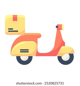 Icono de bicicleta de entrega. Entrega, Scooter, Moto, Moto, Transporte, Hombre, Para llevar, Envío y entrega, Comida a domicilio. Ilustración de icono de Vector