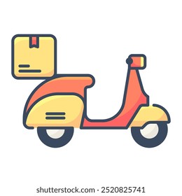 Icono de bicicleta de entrega. Entrega, Scooter, Moto, Moto, Transporte, Hombre, Para llevar, Envío y entrega, Comida a domicilio. Ilustración de icono de Vector