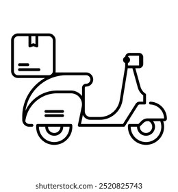 Icono de bicicleta de entrega. Entrega, Scooter, Moto, Moto, Transporte, Hombre, Para llevar, Envío y entrega, Comida a domicilio. Ilustración de icono de Vector