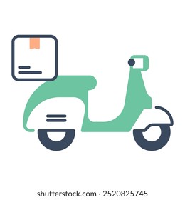 Icono de bicicleta de entrega. Entrega, Scooter, Moto, Moto, Transporte, Hombre, Para llevar, Envío y entrega, Comida a domicilio. Ilustración de icono de Vector