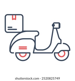 Icono de bicicleta de entrega. Entrega, Scooter, Moto, Moto, Transporte, Hombre, Para llevar, Envío y entrega, Comida a domicilio. Ilustración de icono de Vector