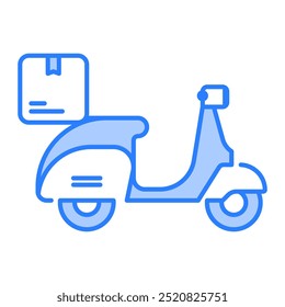 Icono de bicicleta de entrega. Entrega, Scooter, Moto, Moto, Transporte, Hombre, Para llevar, Envío y entrega, Comida a domicilio. Ilustración de icono de Vector