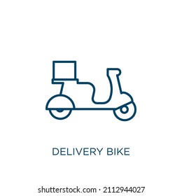 delivery bike icon. Thin linear delivery bike outline icon isolated on white background. Line vector delivery bike sign, symbol for web and mobile