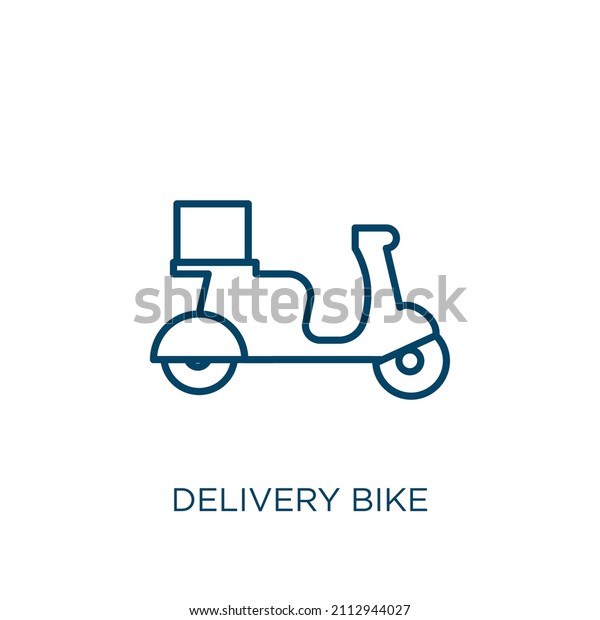 delivery bike icon. Thin linear delivery bike\
outline icon isolated on white background. Line vector delivery\
bike sign, symbol for web and\
mobile