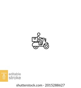 Delivery bike line icon. Shipping male riding motorcycle. Express ground postal Service by scooter, Track trace processing status. Editable stroke Vector illustration Design on white background EPS 10