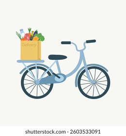 Delivery bike. Vector illustration of a bike for delivery of groceries, fast food and other. Icon, color icon.