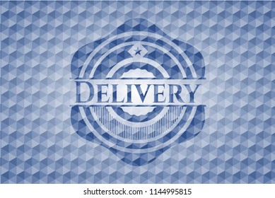 Delivery blue badge with geometric pattern.