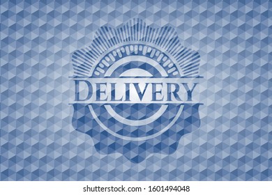 Delivery blue badge with geometric pattern. Vector Illustration. Detailed.